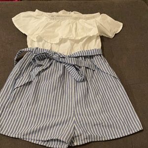 Blue and white striped romper